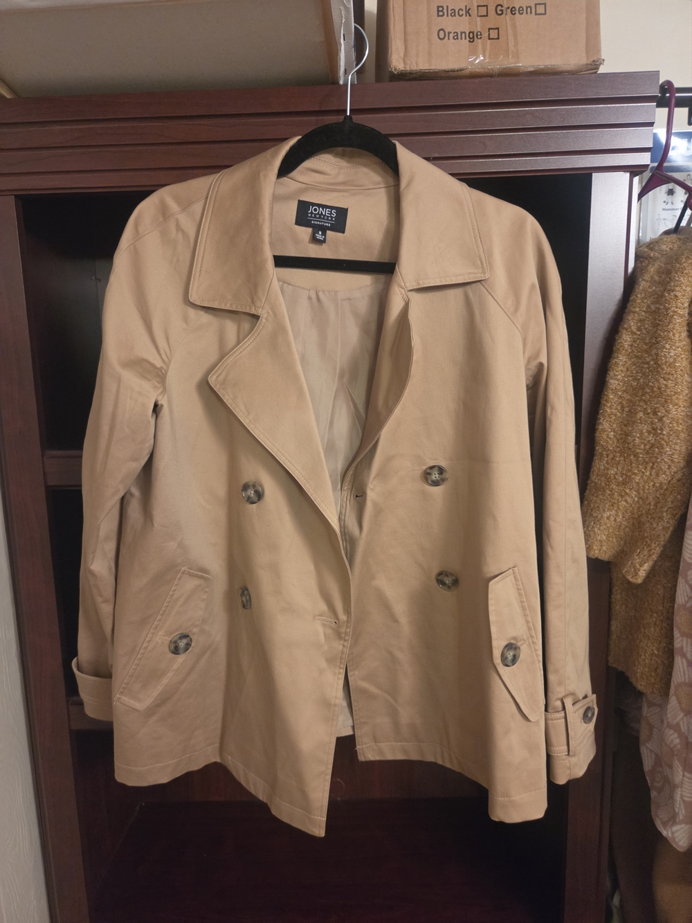Jones New York Light Tan Double-Breasted Trench Jacket